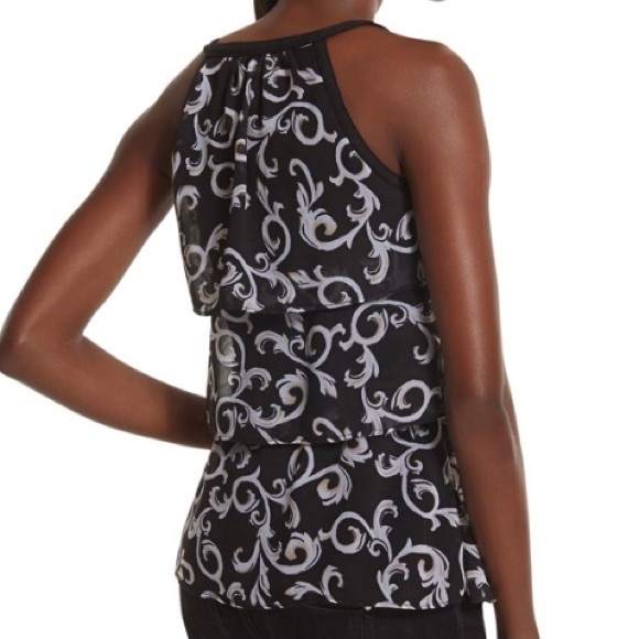 White House Black Market Black Scroll Tiered Top - Picture 3 of 16